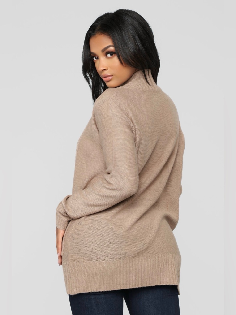 Fashion Nova Taupe Open Front Knit Cardigan Sweater with Pockets Size Small - Picture 2 of 3